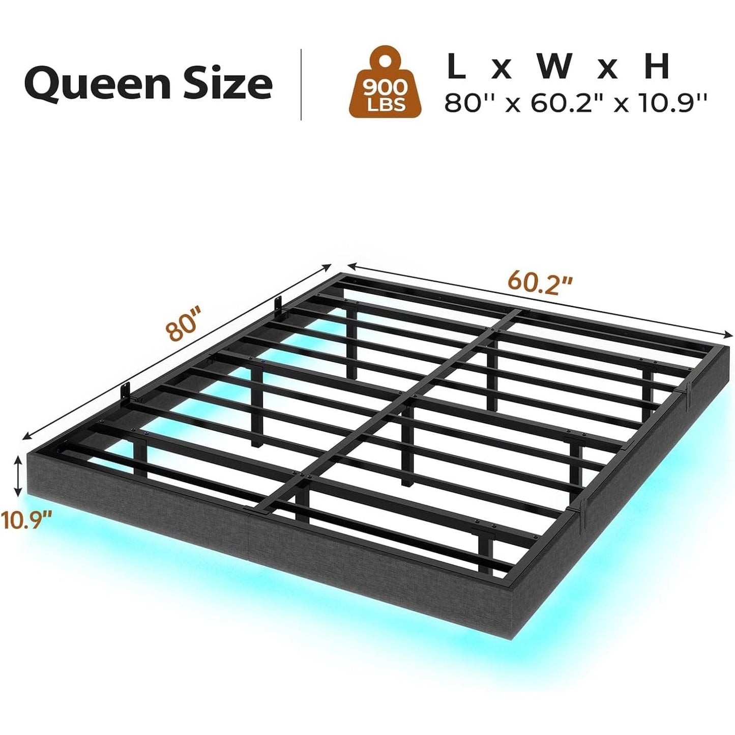 Floating Linen Upholstered Platform Bed Frame Dark Grey