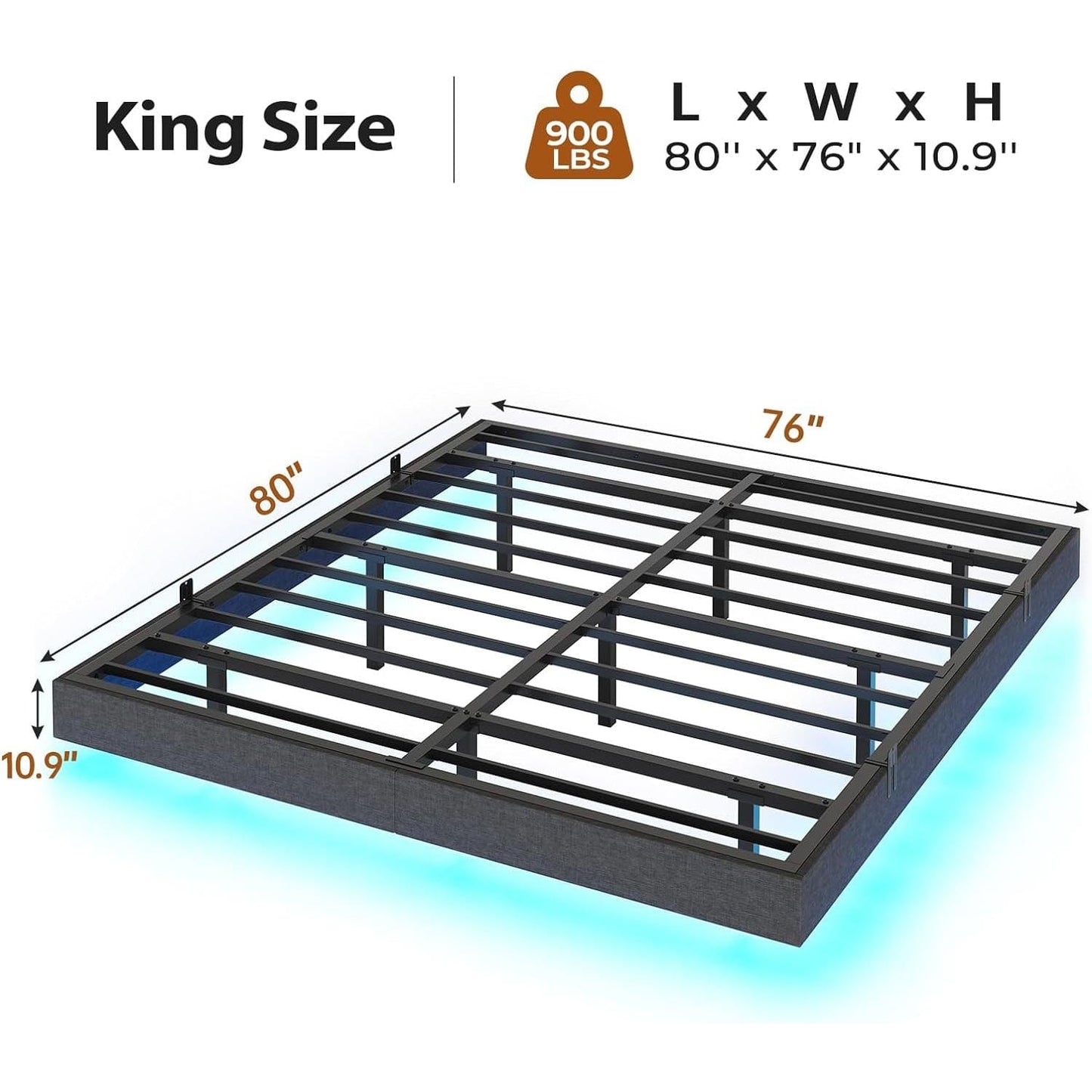 Floating Linen Upholstered Platform Bed Frame Dark Grey