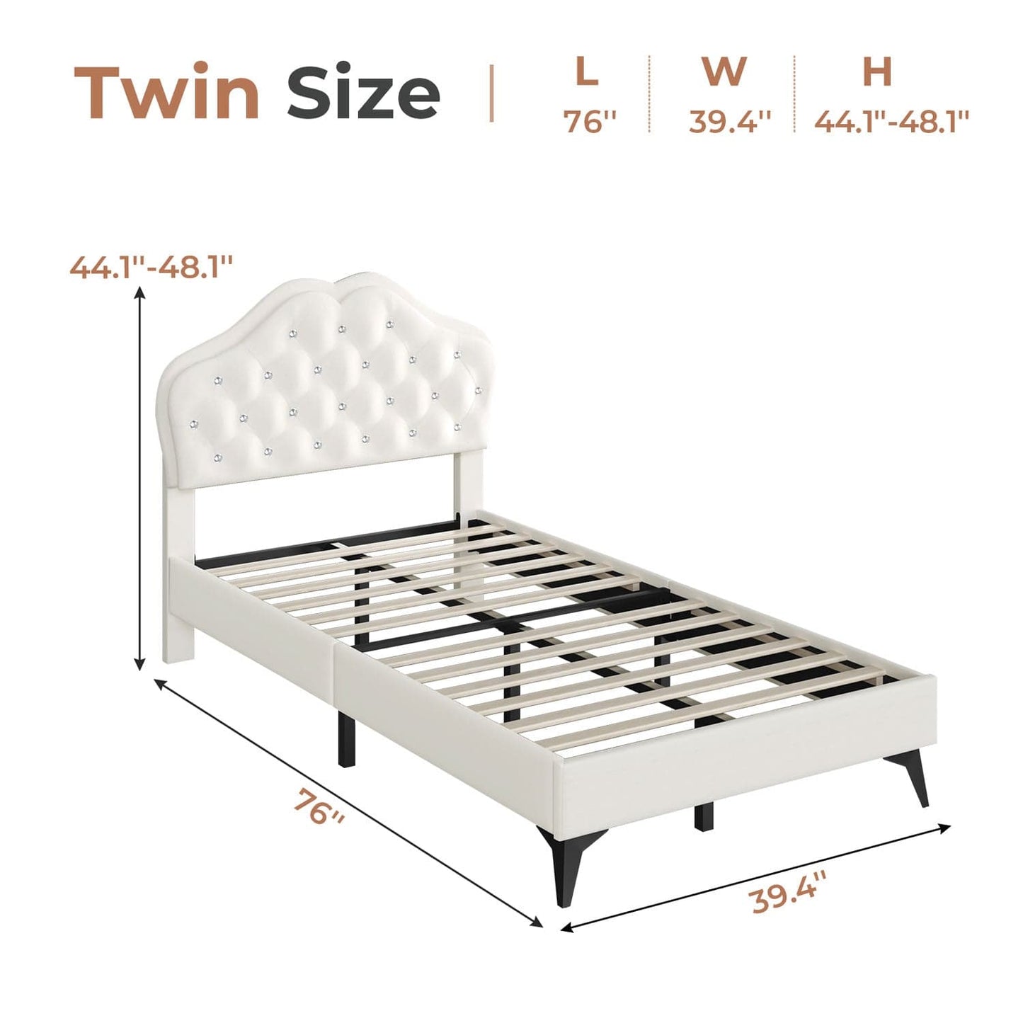 Velvet Princess LED Bed Frame with Adjustable Headboard White