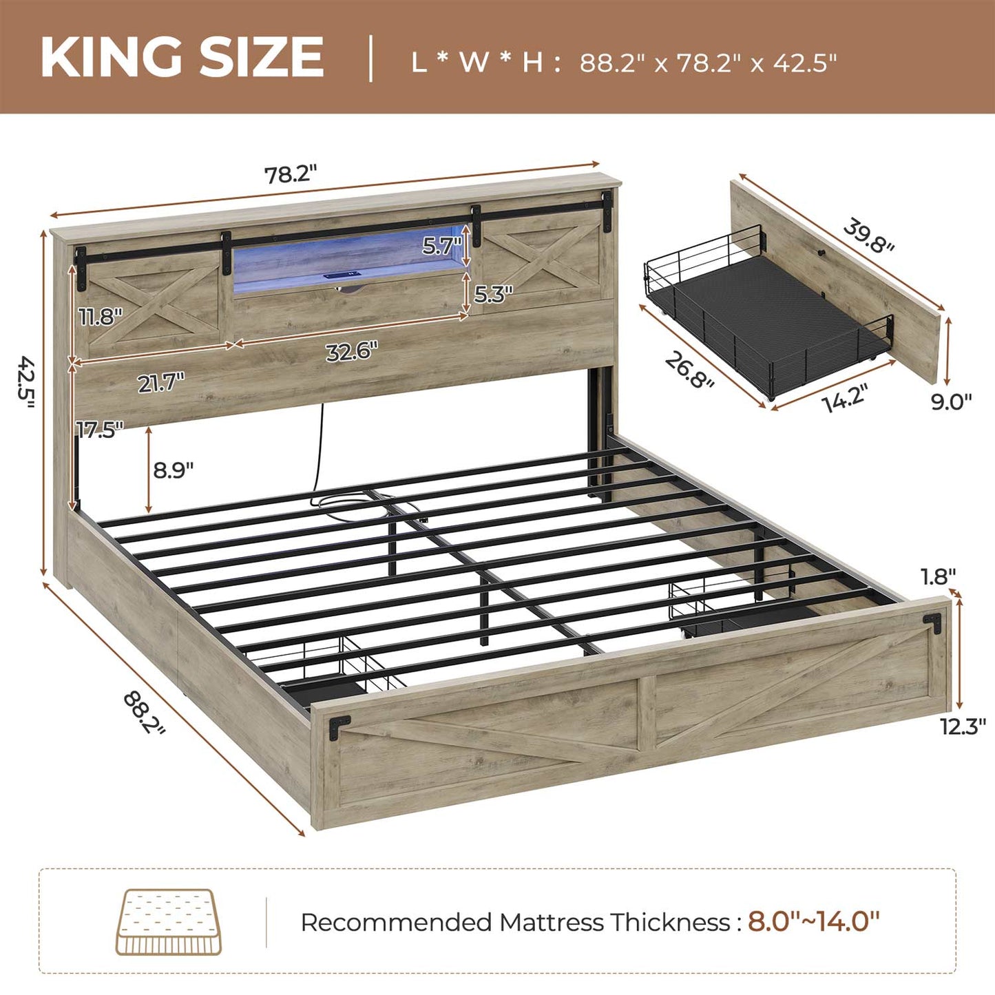 Bed Frame with LED Lights Rustic Oak