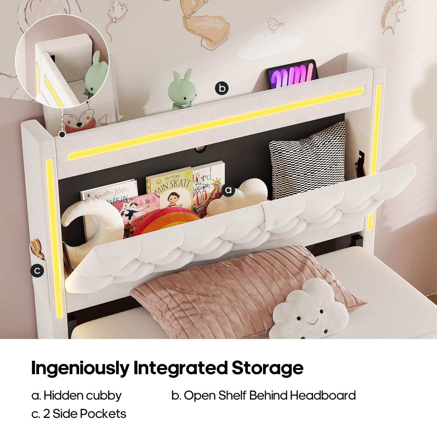 Twin Size Velvet Upholstered Bed Frame with 3 Drawers Beige