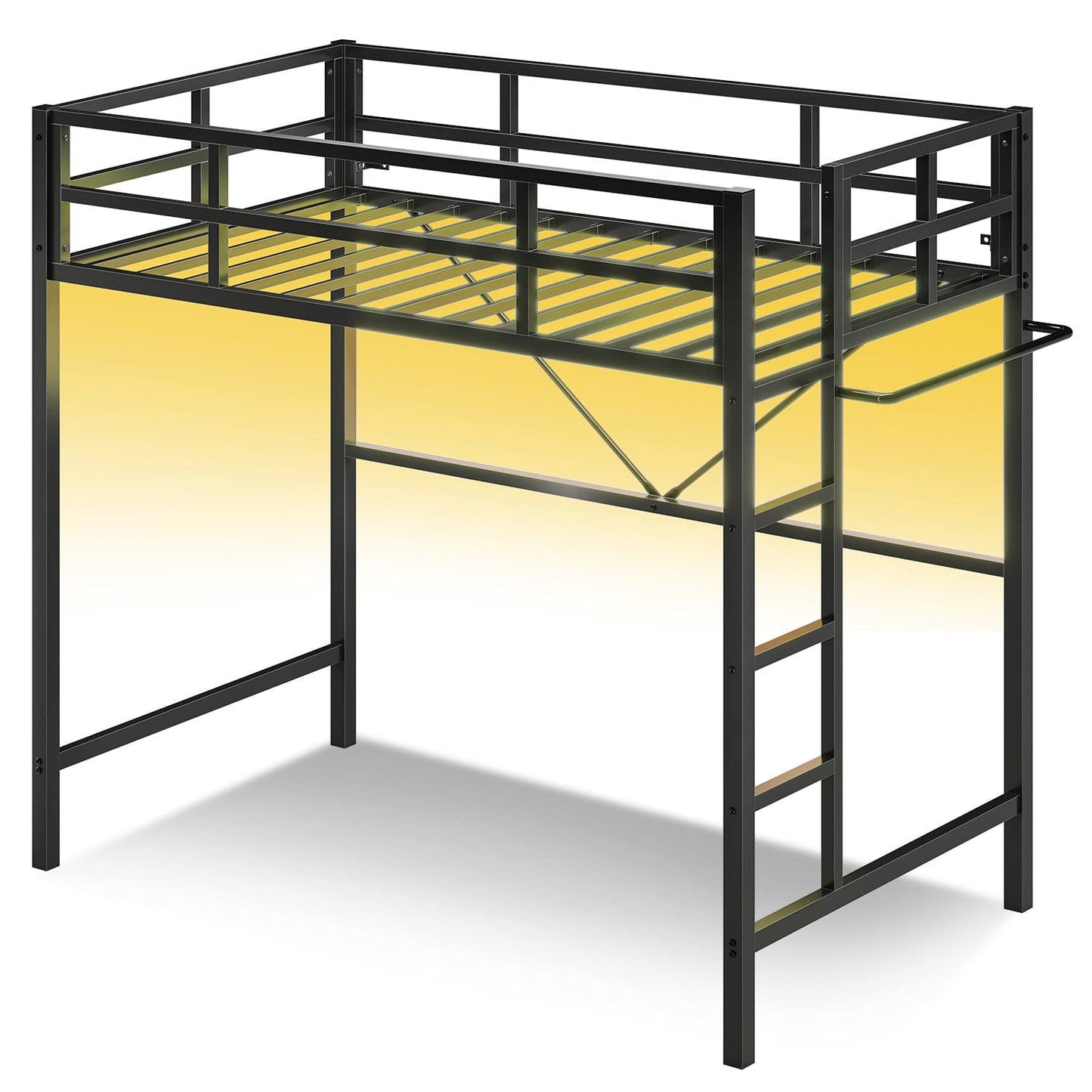 Metal Loft Bed Frame with LED Lights Black