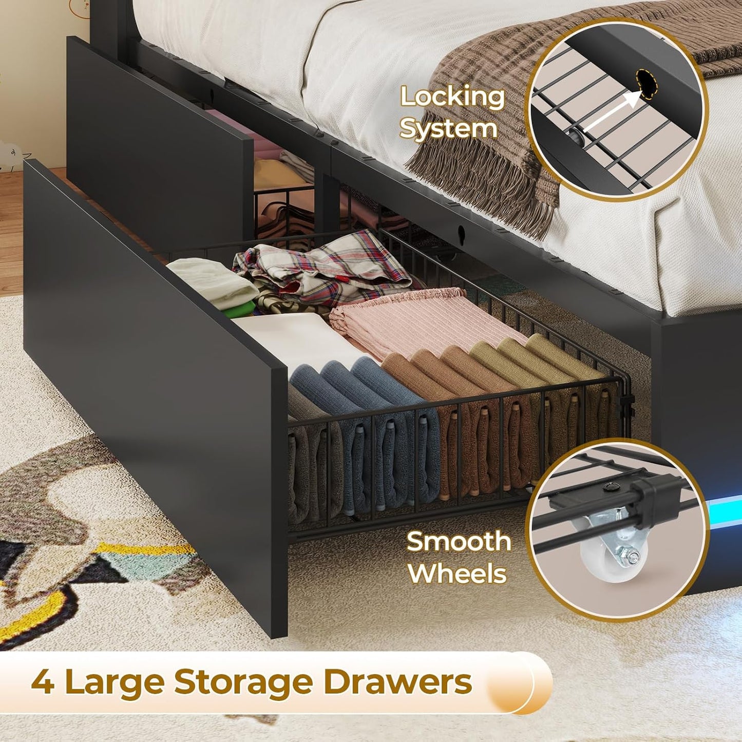 Twin Size Bed Frame with Bookcase Headboard and Charging Station Black