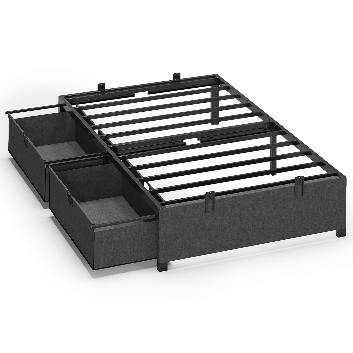 Twin Size Oxford Fabric Bed Frame with 2 Drawers Dark Grey