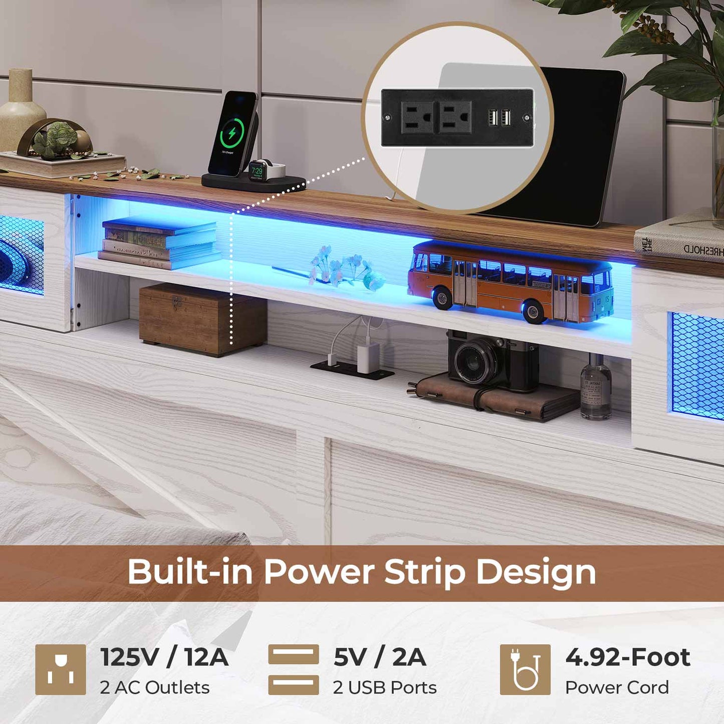 LED Bed Frame with 2 Under Bed Storage Drawers White