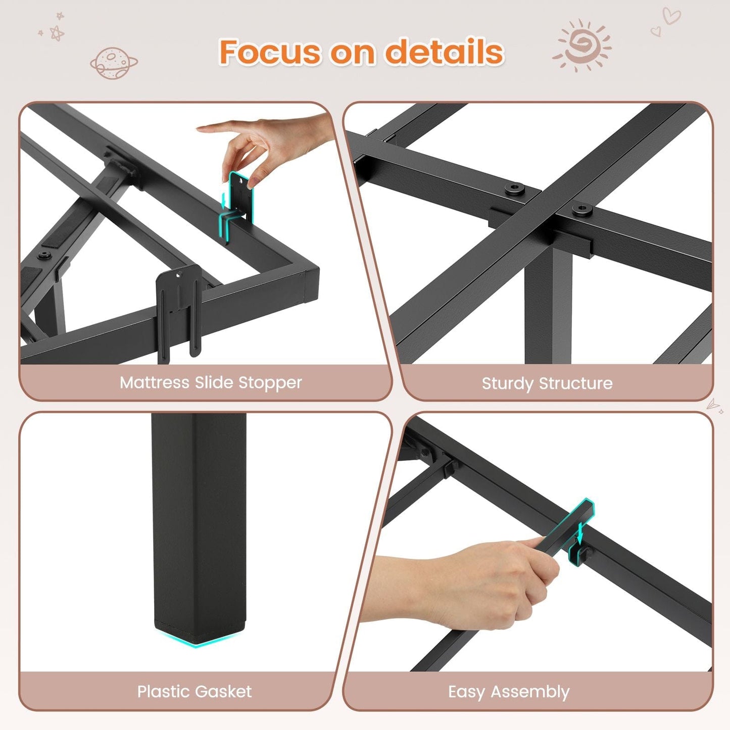 Floating Metal Bed Frame with LED Lights Black