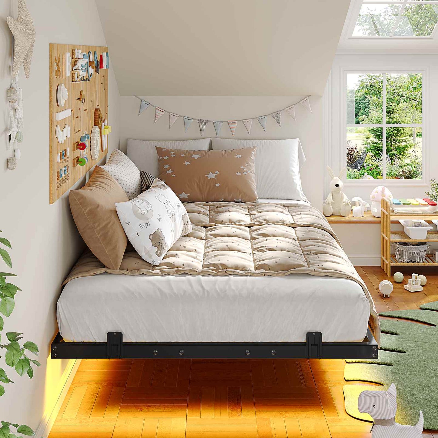 Floating Metal Bed Frame with LED Lights Black