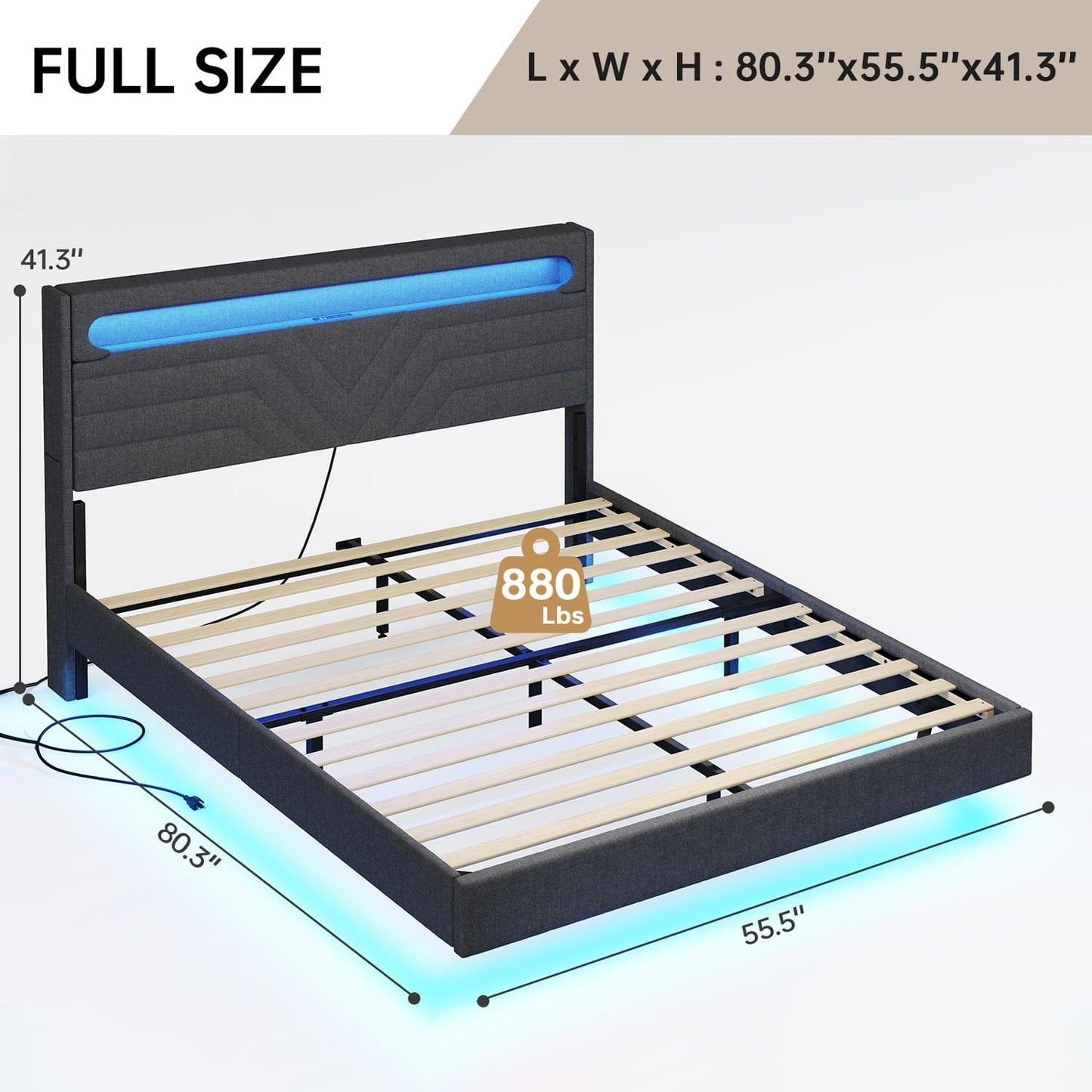 Linen LED Bed Frame with Storage Headboard Black