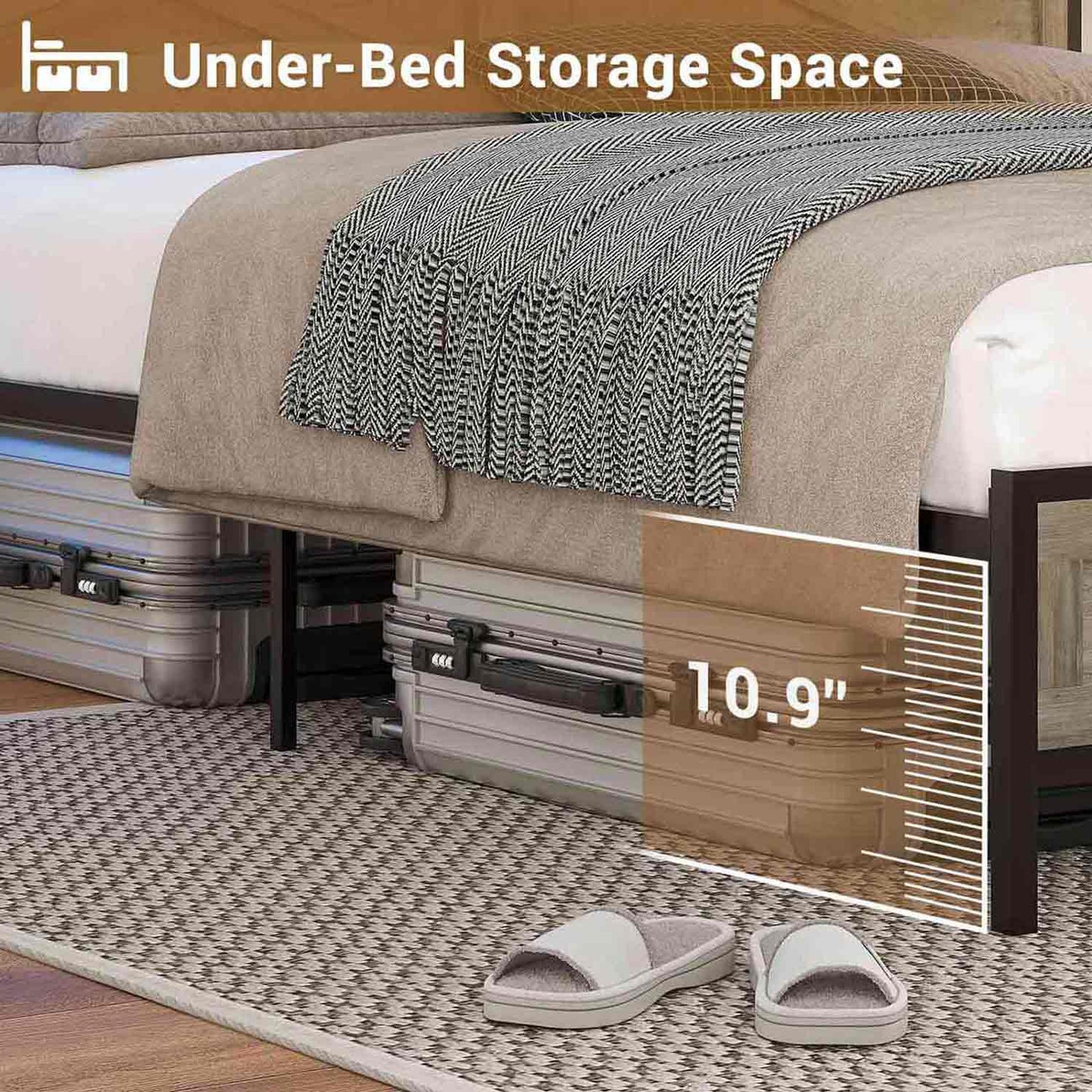 LED Bed Frame with Sliding Barn Door Storage Headboard Grey