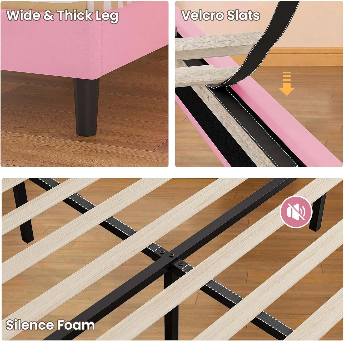 Twin Size LED Bed Frame with Charging Station and Storage Headboard Pink