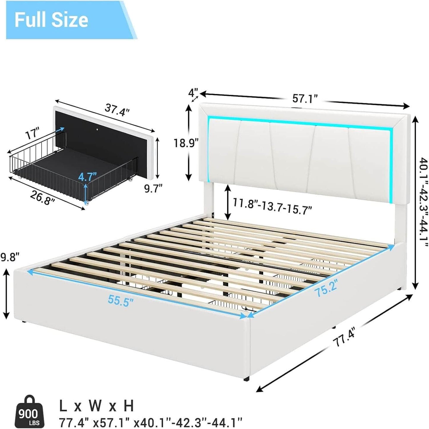 Faux Leather LED Bed Frame with Adjustable Headboard White