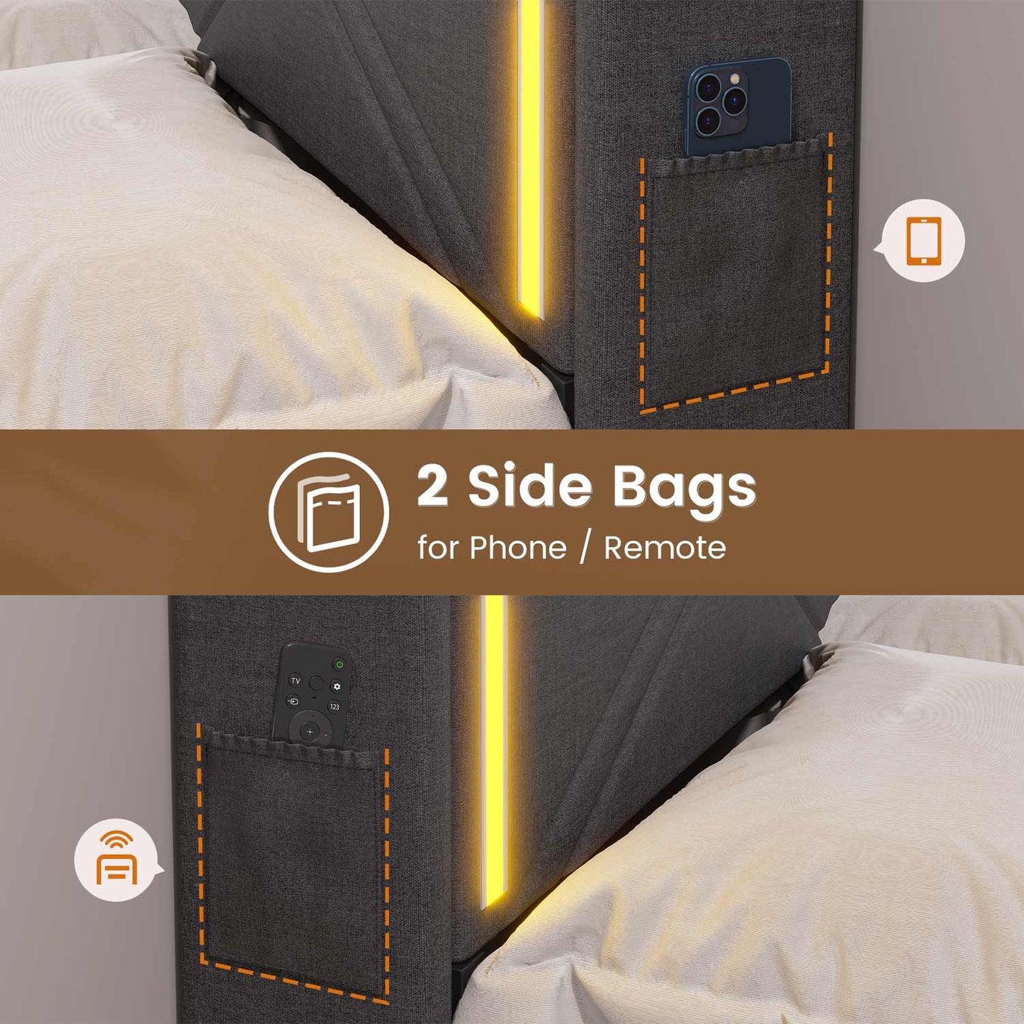 LED PU Leather Upholstered Bed Frame Grey