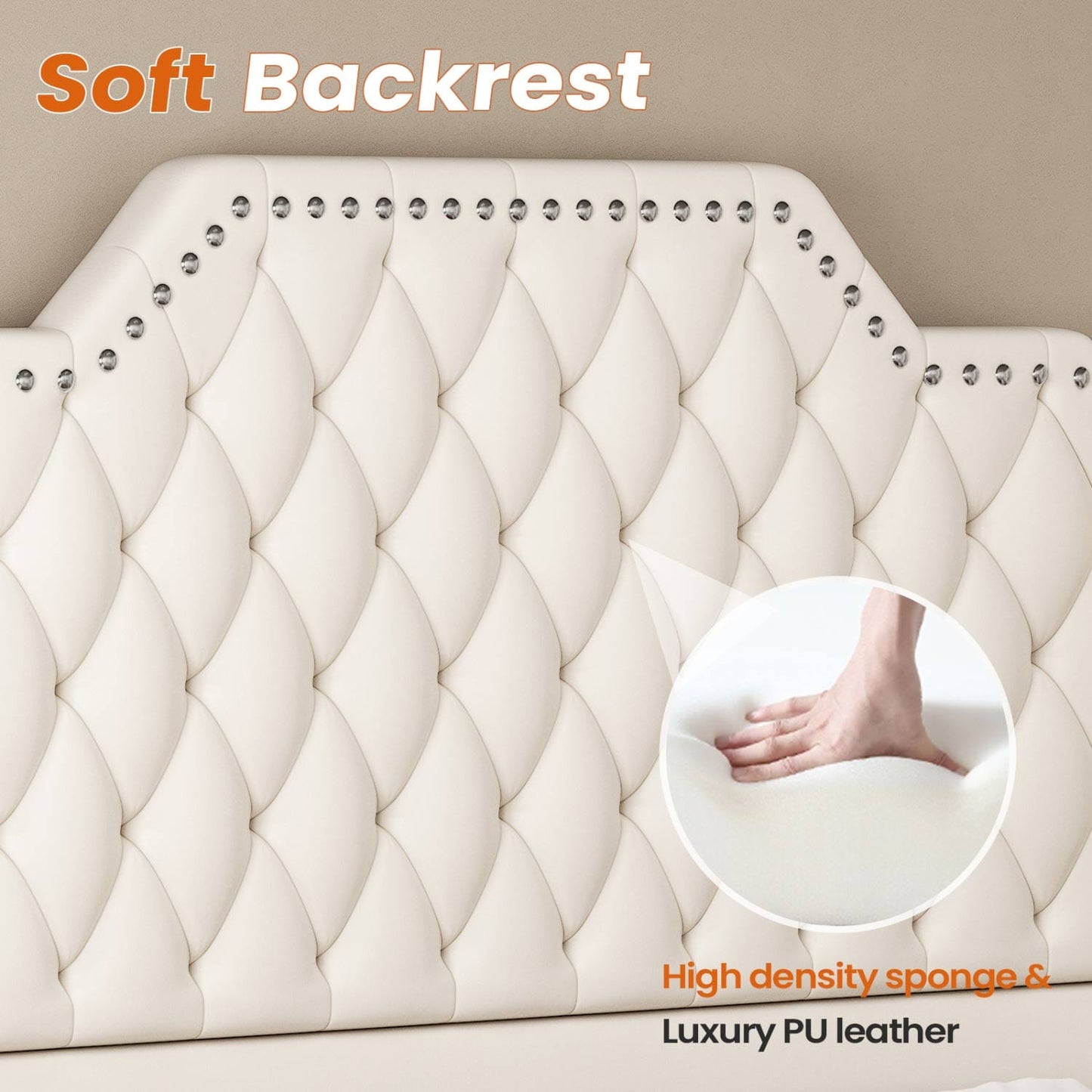PU Leather Upholstered LED Bed Frame with 2 Nightstands White