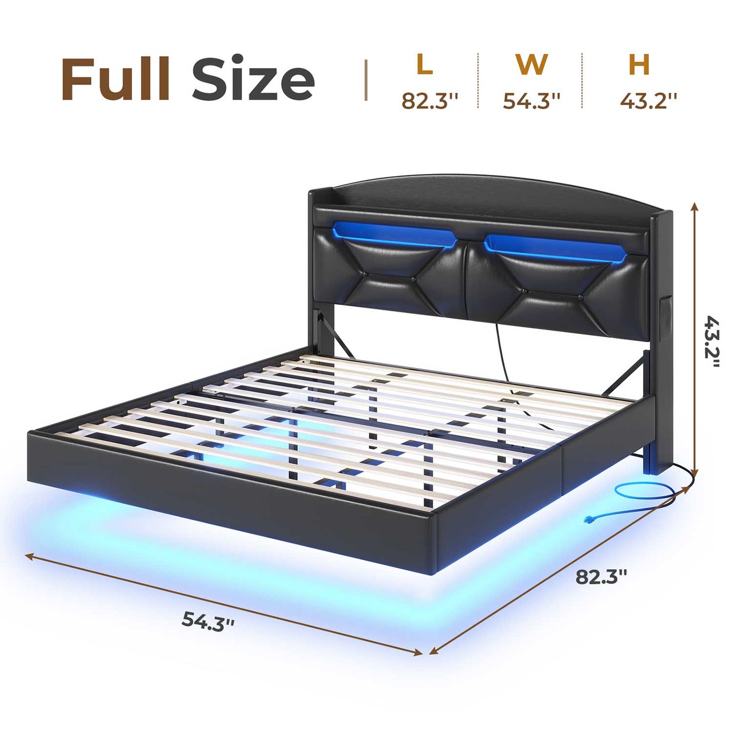 LED Floating PU Leather Upholstered Bed Frame Black