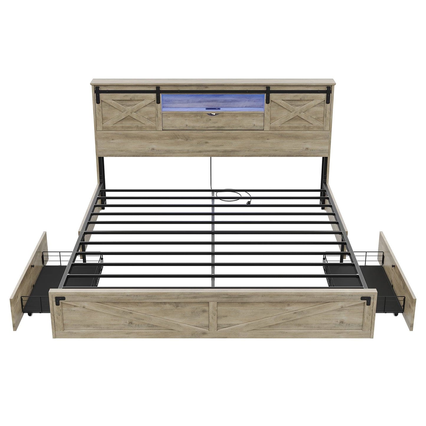 Bed Frame with LED Lights Rustic Oak