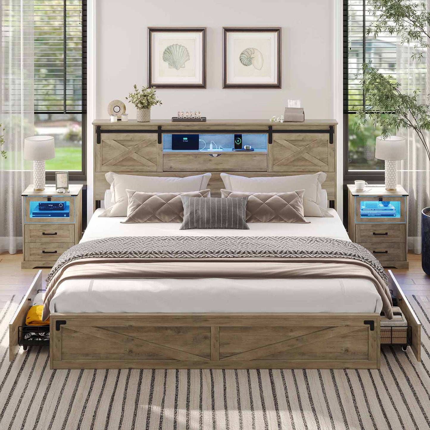 Bed Frame with LED Lights Rustic Oak