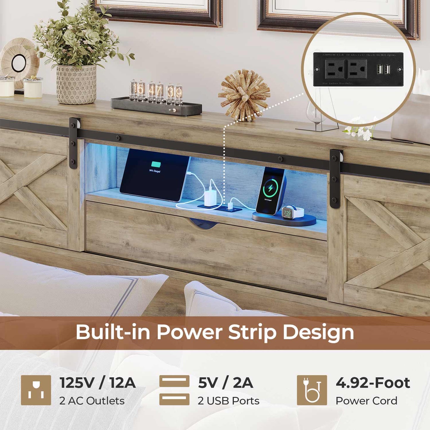 Bed Frame with LED Lights Rustic Oak