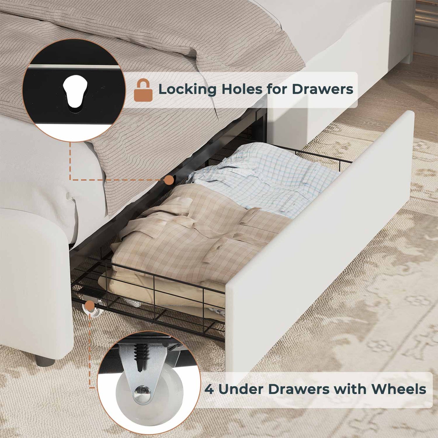 Velvet Upholstered LED Bed Frame with Charging Station White