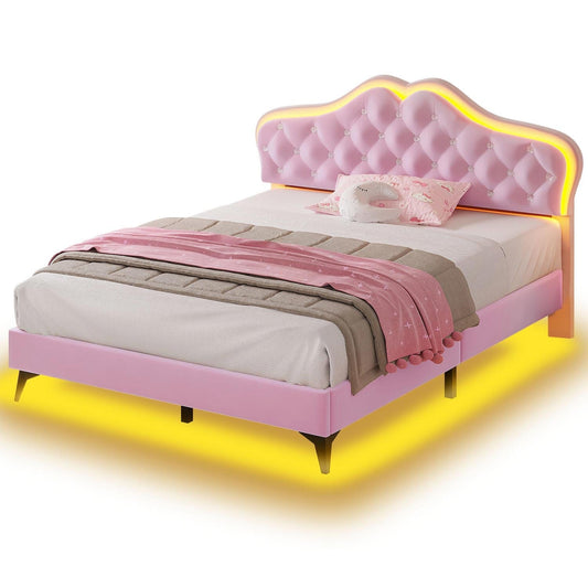 Velvet Princess Bed Frame with Adjustable Headboard Pink
