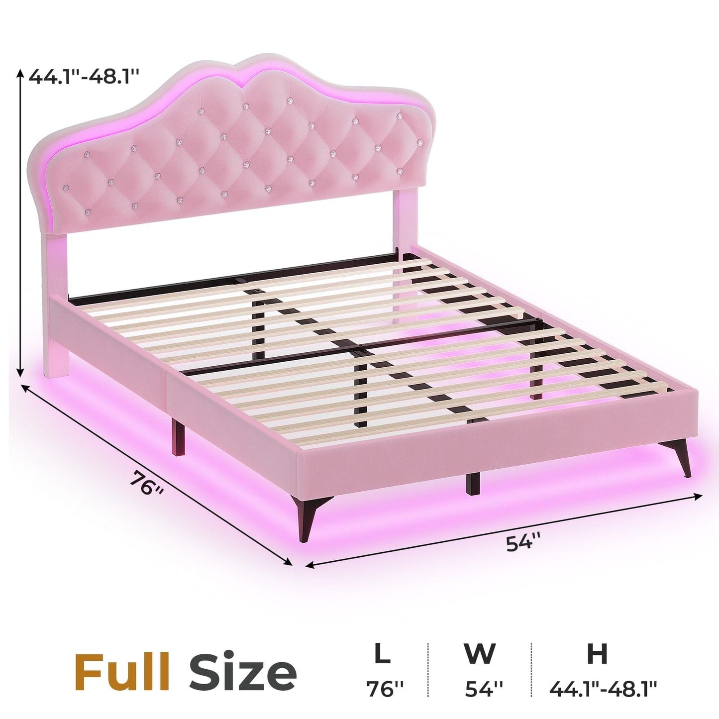Velvet Princess Bed Frame with Adjustable Headboard Pink