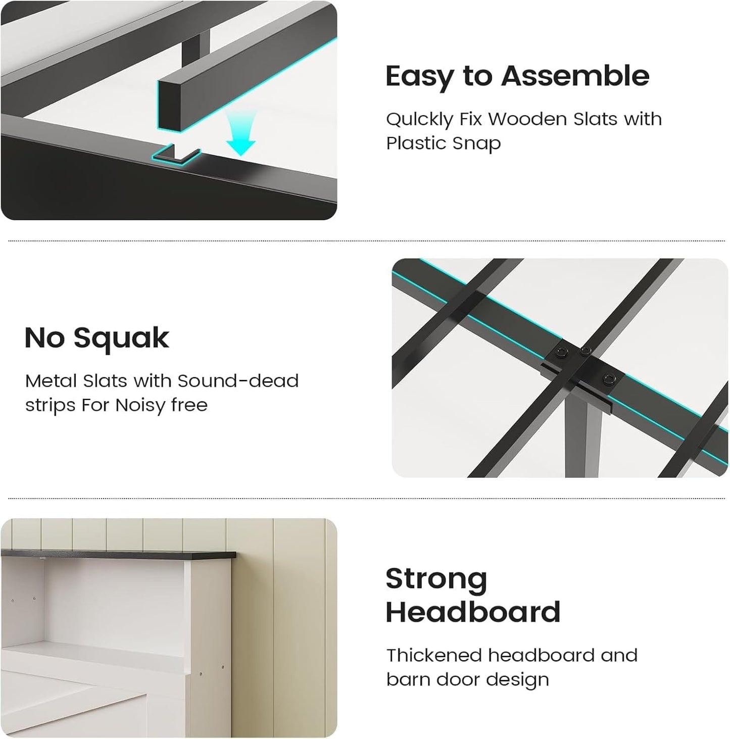 Queen Size Bed Frame with 4 Storage Drawers and Charging Station White