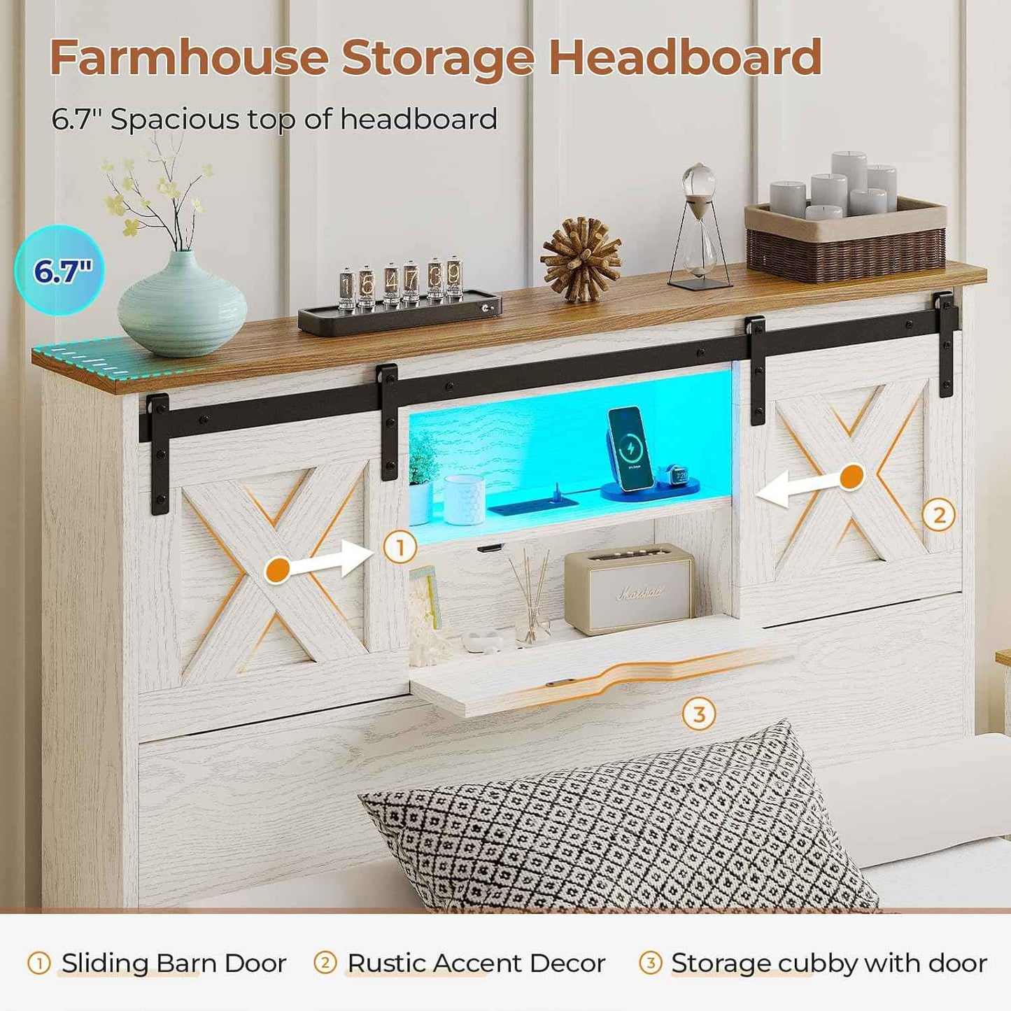 Twin Size Bed Frame with 2 Storage Drawers and LED Lights White