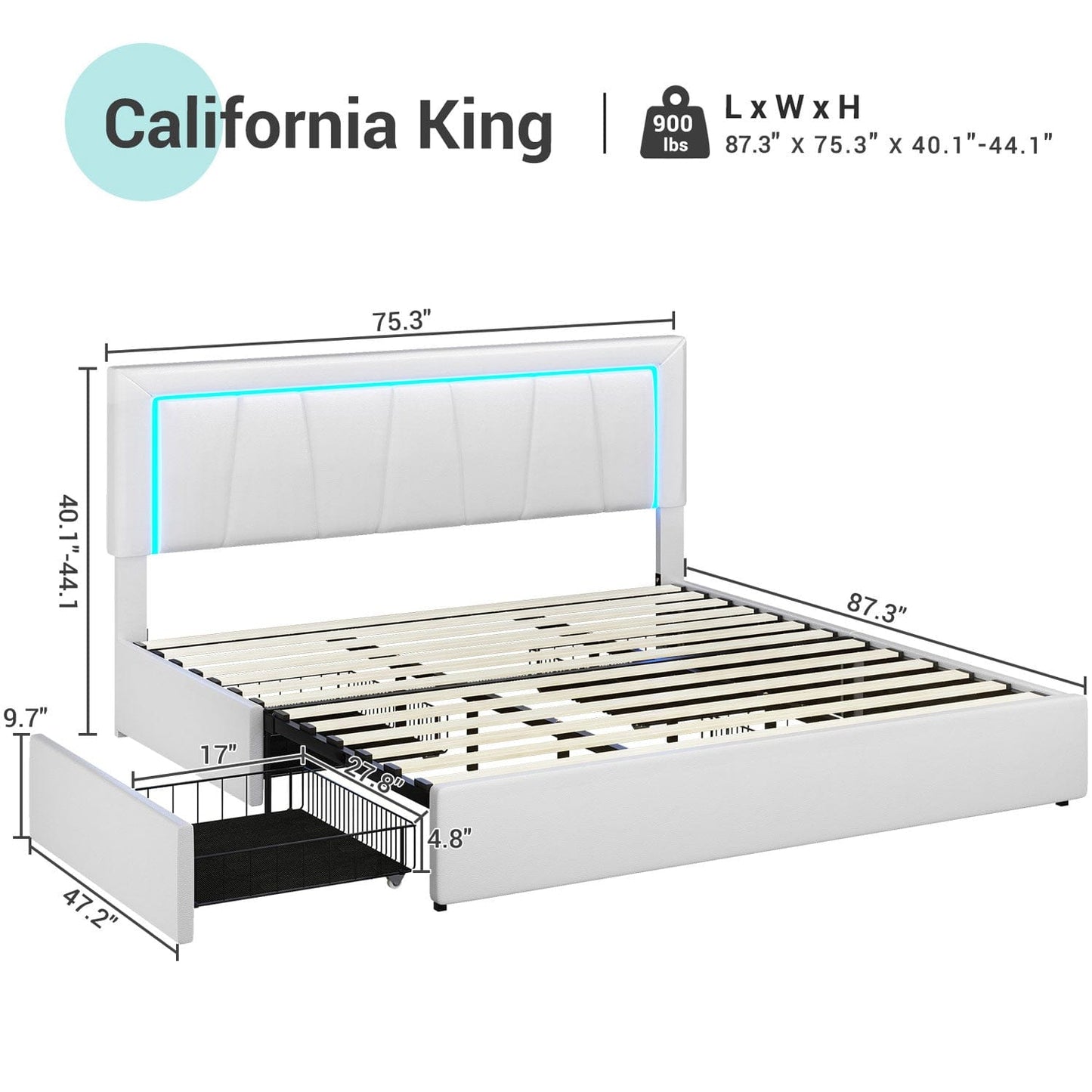 Faux Leather LED Bed Frame with Adjustable Headboard White