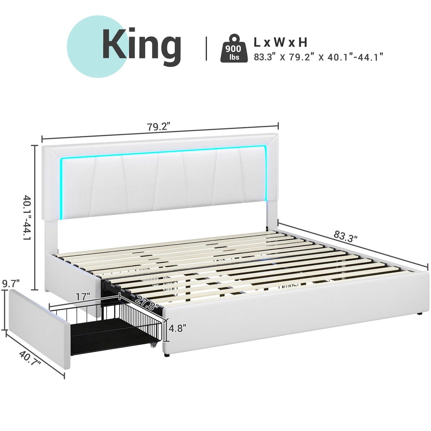 Faux Leather LED Bed Frame with Adjustable Headboard White