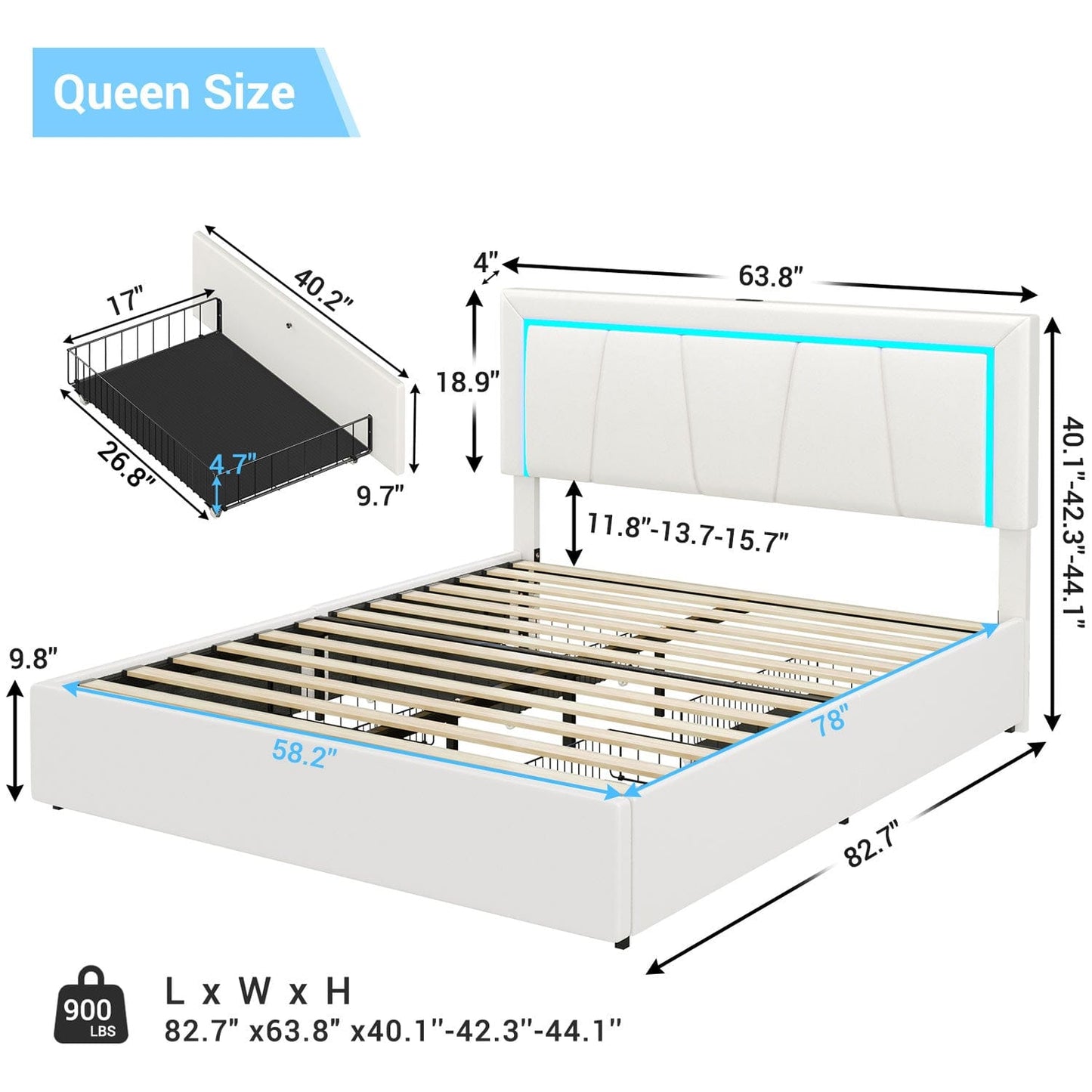 Faux Leather LED Bed Frame with Adjustable Headboard White