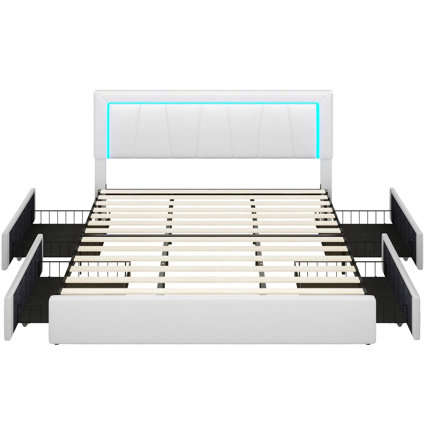 Faux Leather LED Bed Frame with Adjustable Headboard White