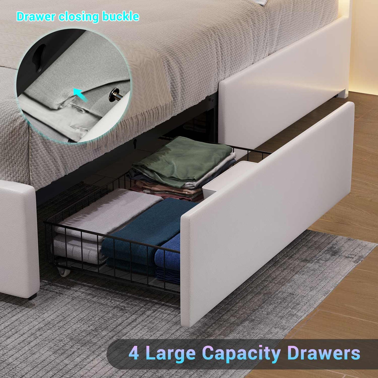 Faux Leather LED Bed Frame with Adjustable Headboard White