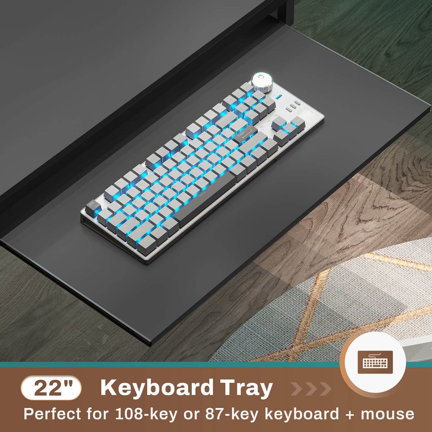 96 Inches L Shaped Reversible LED Gaming Desk Black