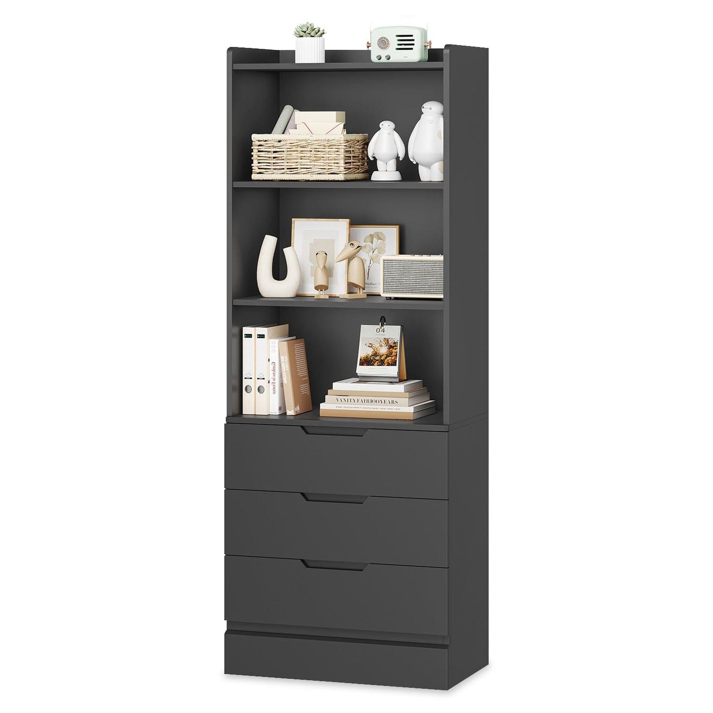 73 Inches Versatile Tall Bookcase with 3 Drawers Black