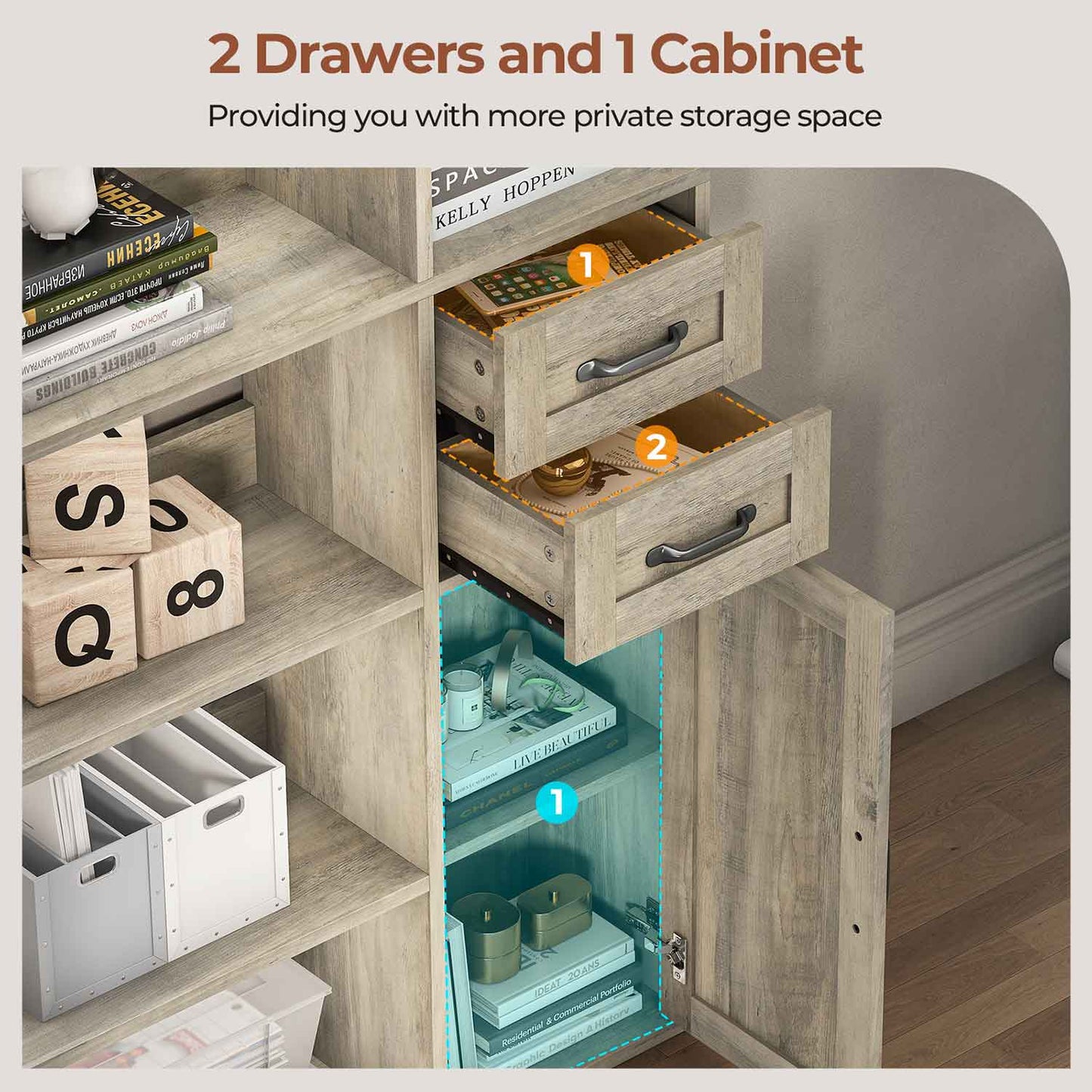 71 Inches L-Shaped 7-Shelf Farmhouse Corner Bookshelf Grey