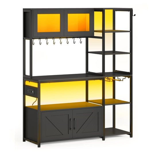 45.3 Inches Farmhouse Coffee Bar with Power Outlet Black