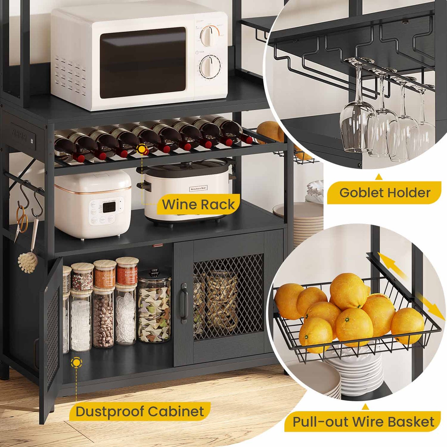 Coffee Bar Bakers Rack Black