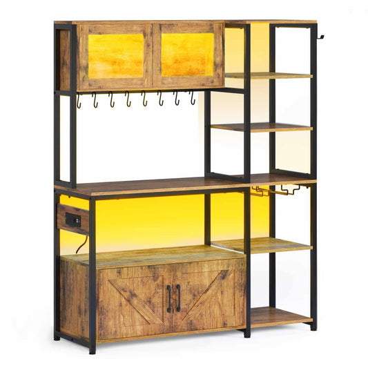 45.3 Inches Farmhouse Coffee Bar with Power Outlet Brown