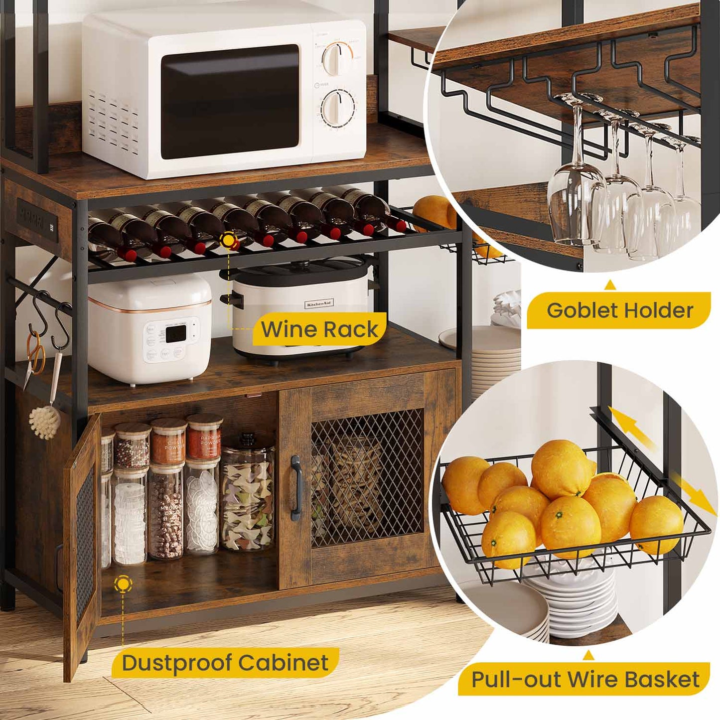 Coffee Bar Bakers Rack Brown