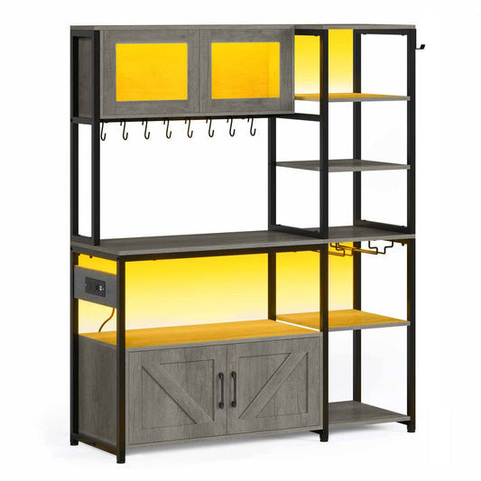 45.3 Inches Farmhouse Coffee Bar with Power Outlet Grey