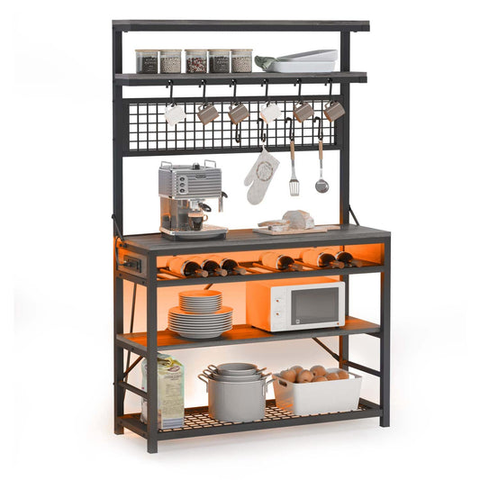LED Coffee Bar with Power Outlet Open Storage Grey