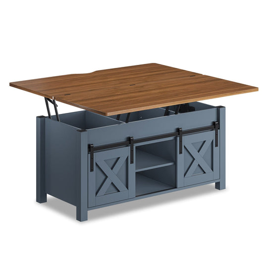 4 in 1 Multi-Function Lift Top Coffee Table with Storage and Hidden Compartment Blue