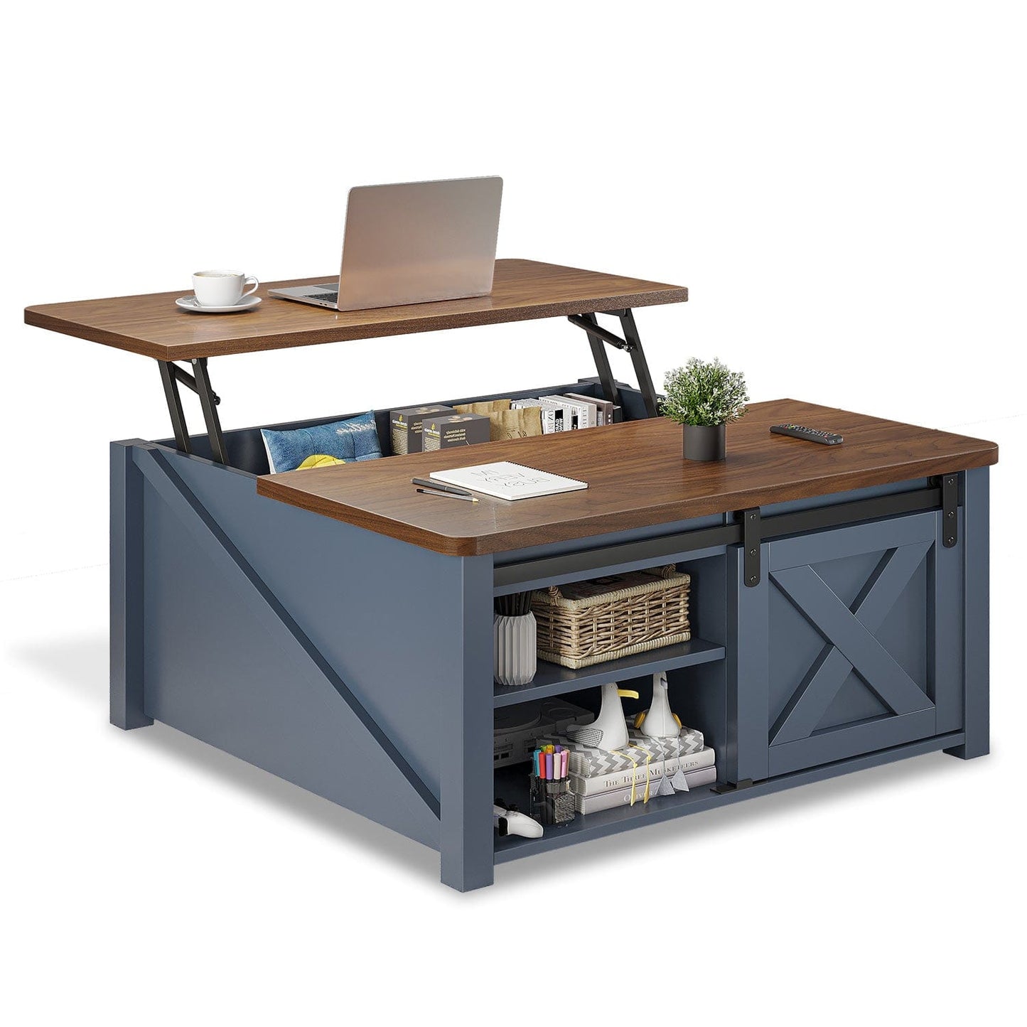 31.5 Inches Lift Top Coffee Table with Hidden Storage Blue