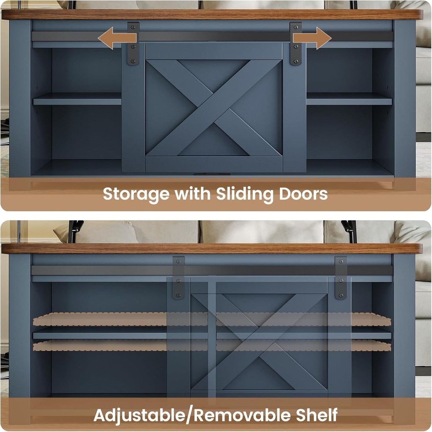 31.5 Inches Lift Top Coffee Table with Hidden Storage Blue