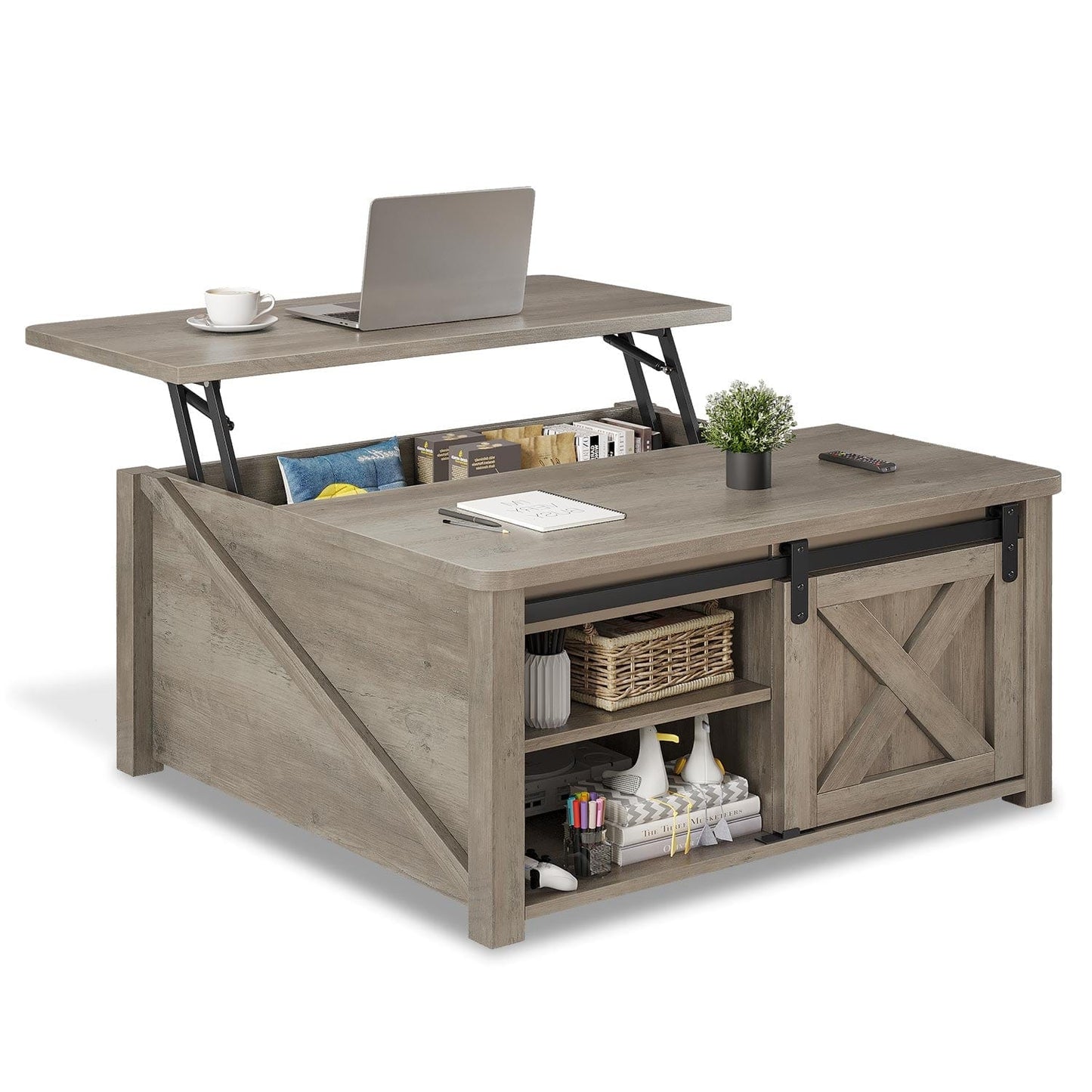31.5 Inches Lift Top Coffee Table with Hidden Storage Grey