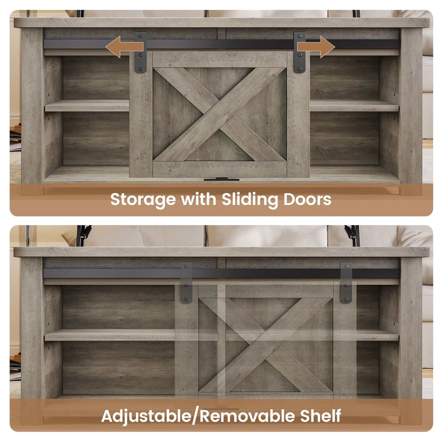 31.5 Inches Lift Top Coffee Table with Hidden Storage Grey