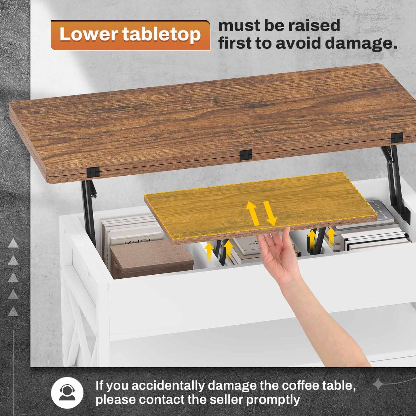 40 Inches Lift Top 4 in 1 LED Coffee Table with 2 Drawers White Brown