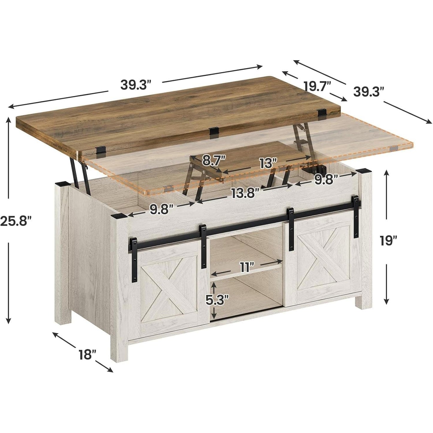 4 in 1 Multi-Function Lift Top Coffee Table with Storage and Hidden Compartment White