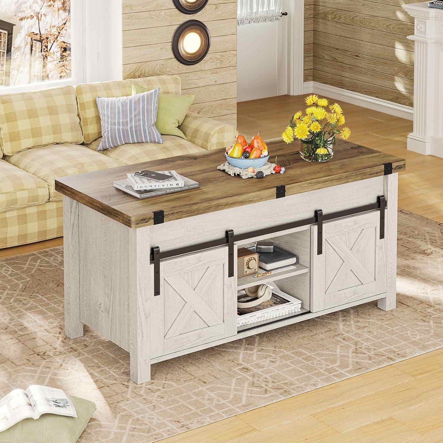 4 in 1 Multi-Function Lift Top Coffee Table with Storage and Hidden Compartment White