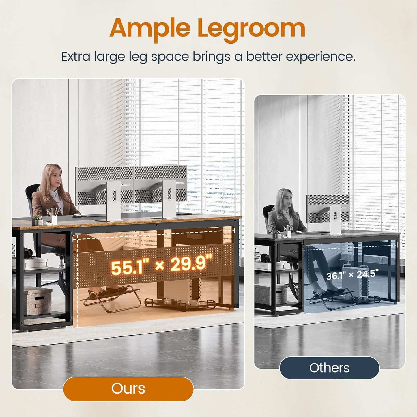 71 in Reversible L Shaped Executive Desk with Power Outlets Brown