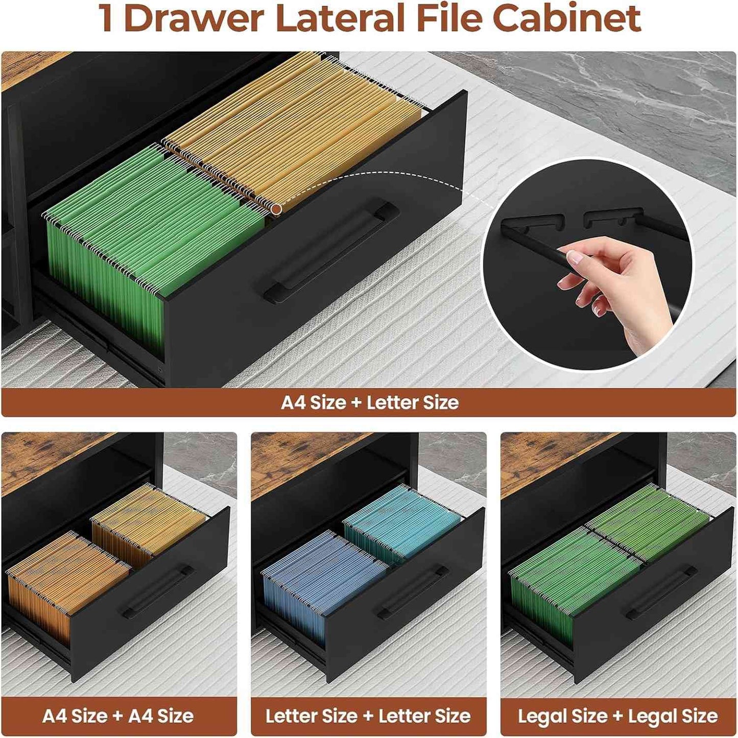 71 in Reversible L Shaped Executive Desk with Widen File Drawers and Power Outlets Brown